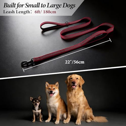 Double Handle Dog Leash 6 FT Reflective 2 Handle Traffic Lead with Padded Grip, Heavy Duty Nylon Leash for Walking Training, for Small Medium Large Dogs, Red - color: Red