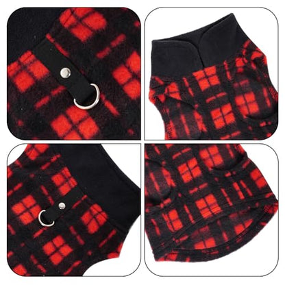 Rbenxia 1 PC Plaid Dog Sweaters with Leash Ring Soft Fleece Vest Dogs Pullover Warm Jacket Pet Dogs Clothes Winter Dog Outfits for Small Puppy Cat Pets (Black and Red, X-Small) - color: Black and Red, size: X-Small