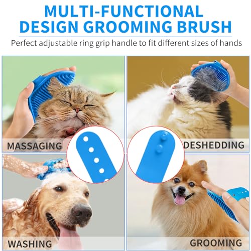 Comotech 3-in-1 Dog Grooming Brush | Adjustable Handle Shampoo Brush & Scrubber for Short & Long Haired Dogs & Cats (Blue Blue White) - color: Blue Blue White