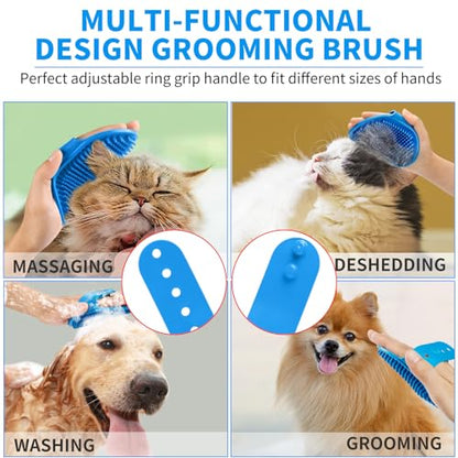 Comotech 3-in-1 Dog Grooming Brush | Adjustable Handle Shampoo Brush & Scrubber for Short & Long Haired Dogs & Cats (Blue Blue White) - color: Blue Blue White