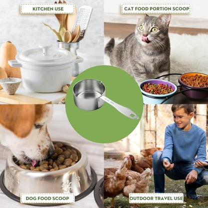 Dog Food Scoop 1/2 Cup Stainless Steel Measuring Cups Metal Pet Scooper with Inner Precision Scale Measurement for Wet Dry Dog Food (1/2 CUP) - size: 1/2 CUP
