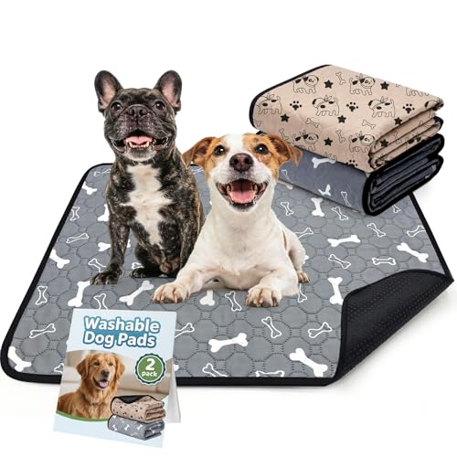 BAEJMJK Washable Dog Pee Pads, Reusable Dog Crate Mats Puppy Training Pads, 4-Layer Super Absorbent Waterproof Non-Slip Leak-Proof Ideal for Potty, Playpen & Travel(20"x28",Coffee & Gray 2-Pack) - color: Coffee & Gray 2-pack, size: 20"x28"