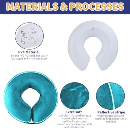 Inflatable Reflective Dog Cone Collar Alternative After Surgery,Doggie Recovery Dount Neck Ecollar,Adjustable Soft Dog Cone Collar for Small Medium Large Dogs (Light Blue, M) - color: Light Blue, size: Medium（10.5"-13"）