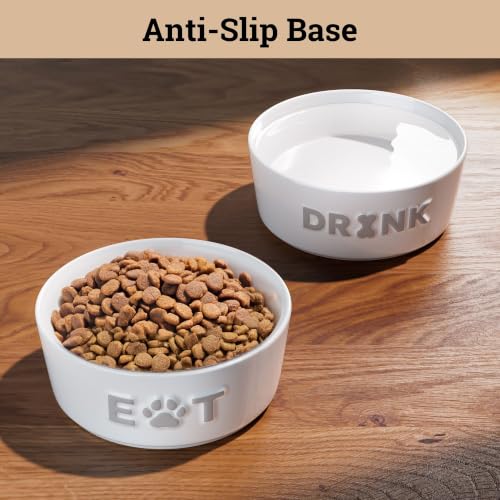 Ceramic Dog Bowl Set of 2 with Anti-Skid Base, 5.5"W x 2"H, 2 Cup Capacity | Thick Ceramic, Dishwasher Safe, Anti-Skid Rubber Base, 2 Cups per Bowl, Ceramic Food and Water Bowls Set of 2 for Small Dogs - color: Gray, size: Small 5.5"