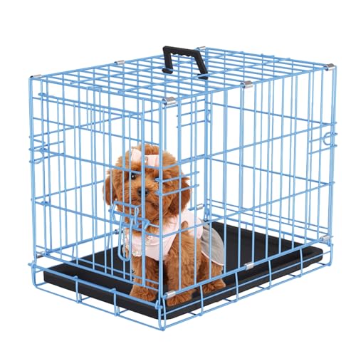 PayLessHere 18 Inch Dog Crate Kennel for Small Dogs Metal Cage Single-Door Folding Travel Indoor Outdoor Puppy Playpen with Divider and Handle Plastic Tray,Blue - color: Blue, size: 18.0"L x 12.0"W x 14.0"H