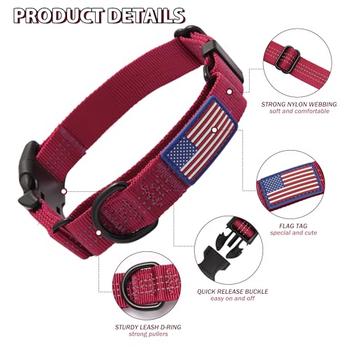 Martingale Dog Collar Quick Release Buckle No Pull Reflective Non-Slip for Medium Large Dogs Training (Wine Red, Large) - color: Wine Red, size: Large (Pack of 1)