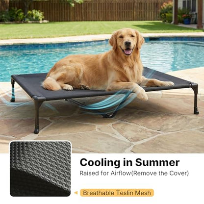 Veehoo Elevated Dog Bed with Waterproof Cushion Mat, Cooling Raised Dog Beds with Padded Top, Washable Outdoor Dog Bed, Orthopedic Pet Cot for Indoor &Outdoor, Extra Large Dog Bed 49" x 33", Dark Grey - size: 49.2"L x 32.7"W x 9.1"Th