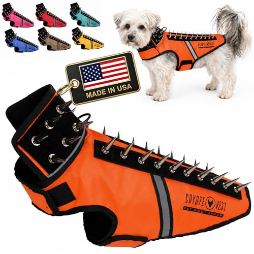 CoyoteVest SpikeVest Dog Harness | Stab-Resistant Protective Vest | Coyote Vest for Dogs | Defends Against Coyotes, Dogs, Birds of Prey | Reflective Safety, Made in USA (S-Fluorescent Orange) - color: Fluorescent Orange, size: Small