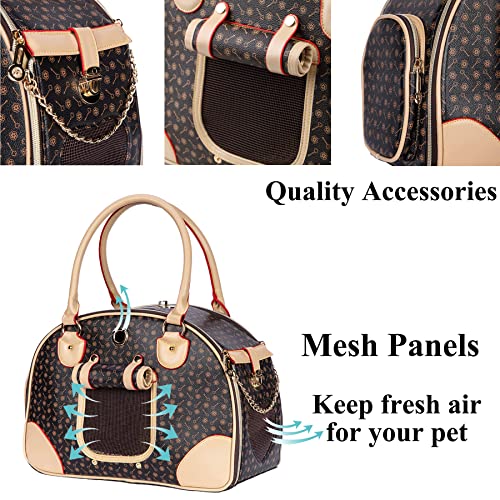 Adriene's Choice Luxury Pet Carrier, Puppy Small Dog Carrier, Cat Carrier Bag, Waterproof Premium PU Leather Carrying Handbag for Outdoor Travel Walking Hiking Shopping