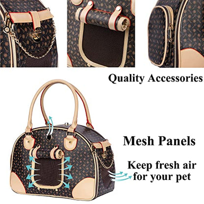 Adriene's Choice Luxury Pet Carrier, Puppy Small Dog Carrier, Cat Carrier Bag, Waterproof Premium PU Leather Carrying Handbag for Outdoor Travel Walking Hiking Shopping