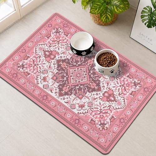 Pet Feeding Mat for Floors Waterproof Dog Mat for Food and Water Absorbent Quick Dry Non Slip mat for Cat Bowls - color: Pink, size: 24"L x 16"W
