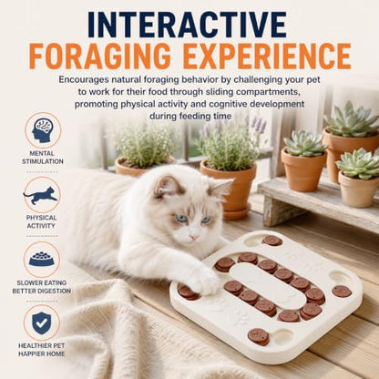 Cat Puzzle Toy, Treat Dispenser & Slow Feeder for Cat and Dog (grey) | Sturdy Plastic Enrichment Toys for Mental Stimulation,Reduces Boredom & Destructive Chewing - color: grey