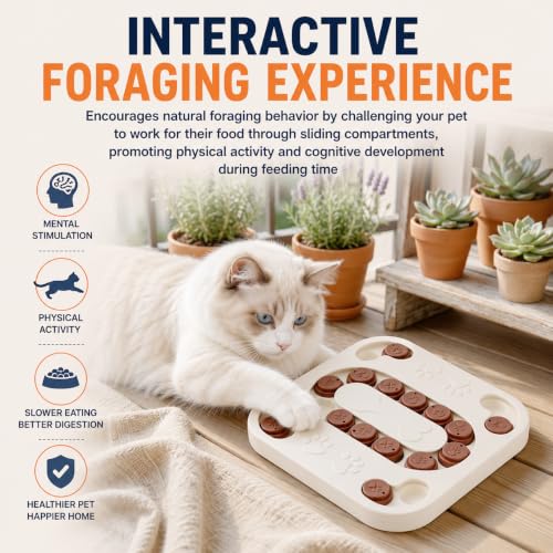 Cat Puzzle Toy, Treat Dispenser & Slow Feeder for Cat and Dog (white) | Sturdy Plastic Enrichment Toys for Mental Stimulation,Reduces Boredom & Destructive Chewing - color: white