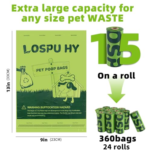 Dog Poop Bags Rolls, Extra Thick Leak Proof Pet Waste Bag, 360 Count Tear Resistant Poop Bags for Dogs for Outdoor Doggie Walking and Cat Litters Cleaning - size: 1 Count (Pack of 360)