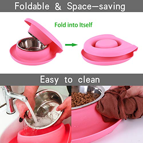 100% Waterproof BPA Free Pet Dog Bowls2 Stainless Steel（53oz+27oz） with 1.35“ Raised Edge Silicone Mat + Slow Feed Dog Water and Food Bowls for Feeding Large Dogs Cats Puppies (Pink) - color: Pink