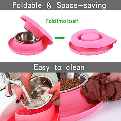 100% Waterproof BPA Free Pet Dog Bowls2 Stainless Steel（53oz+27oz） with 1.35“ Raised Edge Silicone Mat + Slow Feed Dog Water and Food Bowls for Feeding Large Dogs Cats Puppies (Pink) - color: Pink