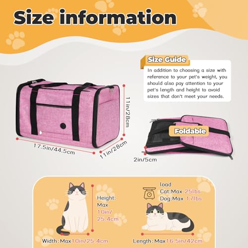 YUDODO 2 Packs 25 lbs Lightproof Soft Sided Pet Carrier for Large Cat & Small Dog Airline Approved Travel Bag Puppy Carriers with Side Pockets & Reflective Mesh, Foldable Portable Pink+Lake Blue - color: Pink*1+Lake Blue*1