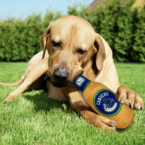 Pets First NHL Vacouver Canucks Beer Bottle Plush Dog & Cat Toy- Cutest Stadium SODA Bottle Snack Plush Toy for Dogs & Cats with Inner Squeaker & Beautiful Hockey Team/Logo - color: Vancouver Canucks, style: NHL Beer Bottle Toy