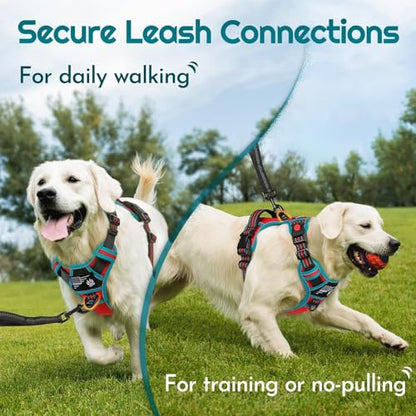 Eagloo Dog Harness Medium Sized, Easy Wearing with 3 Buckles, Adjustable No Pull Pet Harness with 2 Rings for Walking, No Chock Reflective Soft Padded Vest with Control Handle, Red & Teal, M - color: Red & Teal, size: Medium