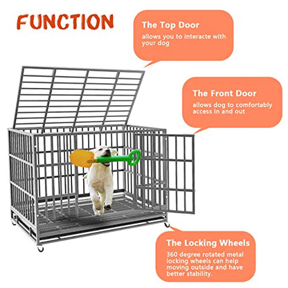 LEMBERI 48 Inch Heavy Duty Indestructible Dog Crate, 500lbs Capacity Escape Proof Double Door Kennel with Lockable Wheels, 36" Tall XL Dog Cage with 0.8" Steel Tubes, Removable Tray, Silver - color: Silver, size: 47.2"L x 30.7"W x 36"H
