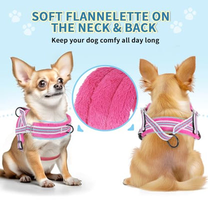 Lukovee No Pull Dog Harness and Leash Set, Soft Padded Small Dog Harness, Neck & Chest Adjustable Reflective Vest Puppy Harness with 4ft Lightweight Anti-Twist Dog Leash for Small Dogs (S, Fuschia) - color: Fuchsia - with Stripe, size: S ( Chest 17.5'' ~