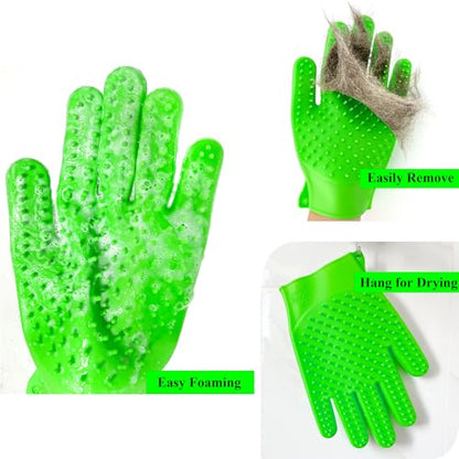 Pet Grooming Bath Gloves - Double Sided Silicone Hair Removal Mitts for Dogs & Cats, Deshedding & Bathing Brush 2-in-1 for Wet/Dry Use - 2 Pack