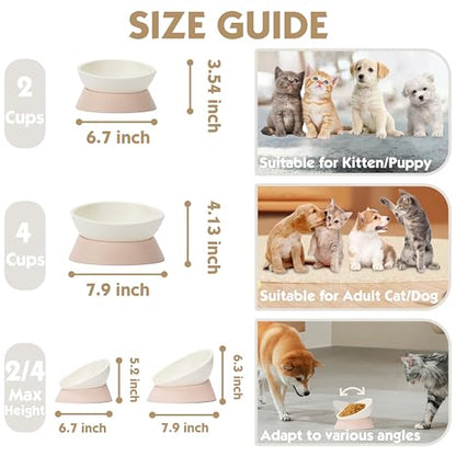 French Bulldog Food Bowl- Slanted Tilted Pug Food Water Bowl,Cat Bowl- Feeder for Frenchie/Shih Tzu/Flat Faced Small Dogs/Puppies/Cats (Lightpink, 4 Cup) - color: Lightpink, size: 4 Cup