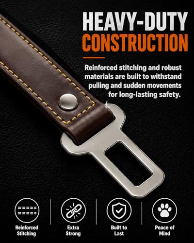 Genuine Leather Dog seat Belt for car, Safe Distraction Free Driving, Heavy-Duty Design with Military Grade Hardware, Harness for Small, Medium and Large Pets (Black, 30") - color: Black