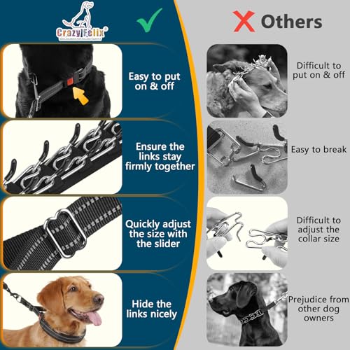 Crazy Felix No Pull Martingale Collar for Large Medium Small Dog Pitbull German Shepherd Doberman, Dog Collar Anti Pull with Buckle for Training Walking (Black, XL-Neck 19.25-22", 1.5" Wide) - size: XL-Neck 19.25-22", 1.5" Wide