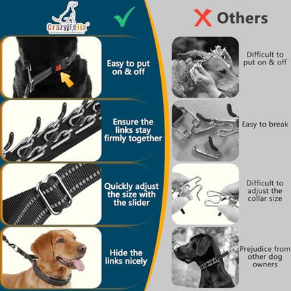 Crazy Felix No Pull Martingale Collar for Large Medium Small Dog Pitbull German Shepherd Doberman, Dog Collar Anti Pull with Buckle for Training Walking (Black, L-Neck 17-19.25", 1.5" Wide) - size: L-Neck 17-19.25", 1.5" Wide
