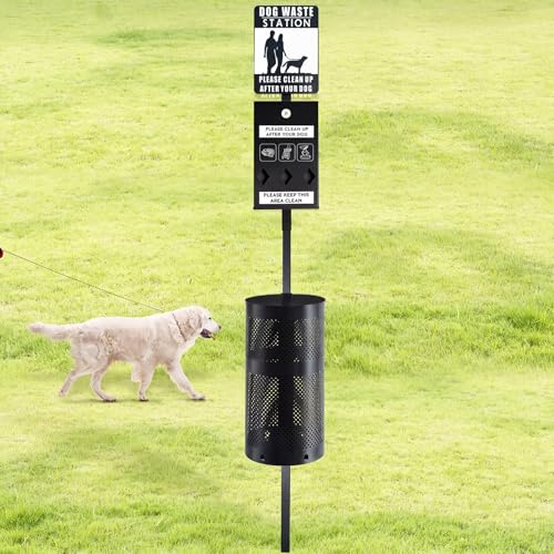 Qinyoung Dog Waste Station Galvanized Steel Outdoor Pet Bin with Poop Bag Dispenser Reflective Sign Rust Proof for Backyard Commercial Park (Black) - color: Black