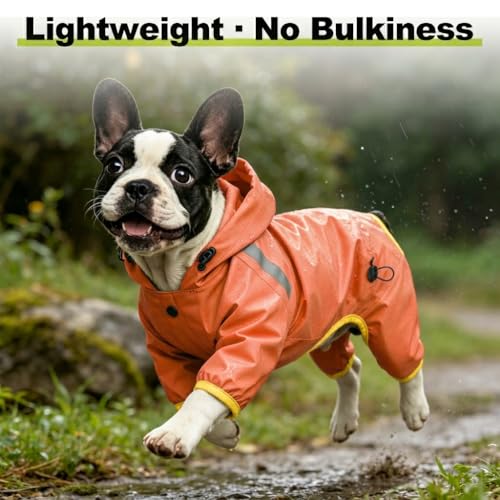 Dog Raincoat, Professional Waterproof with Taped Seams, Ultralight Urban Quick Layer, High-Vis Reflective Stripes, Dirt-Resistant & Easy Care, Year-Round Essential for Dogs (Orange, Large)