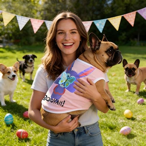 iChoue English Bulldog Shirts for Dogs Cartoon Bunny Print Clothes Easter Outfits Costumes Rabbit Vests Cotton Tank Tops American Bully - Pink/XXLarge - color: Print Bunny, size: XX-Large ( 55 - 70 lbs )