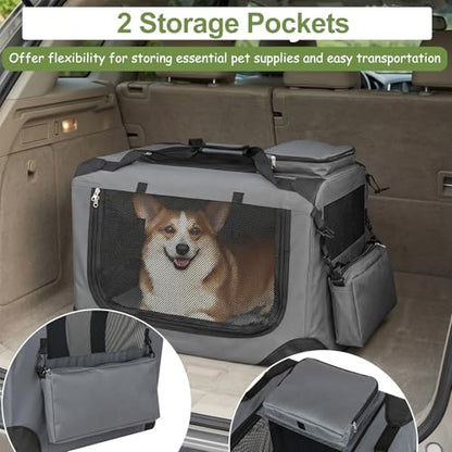 Giantex Folding Soft Dog Crate, 24 Inch Foldable Portable Dog Kennel for Small Dogs Puppy Cats, Collapsible Soft-Sided Pet Travel Crate with 5-Sided Mesh, 3 Doors, Washable Mat & Storage Pockets - size: 24.0"L x 17.0"W x 17.0"H