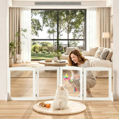 Snughome Clear Freestanding Dog Gate Indoor, 23.62’’H Acrylic Transparent Pet Gate for Dogs & Puppies, Foldable No Drill Pet Barrier, Adjustable Room Divider Fence for Doorway, Stairs, 4 Panel - size: 4 Panel-23.62" H