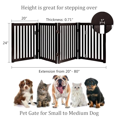 WELLAND 24" Freestanding Pet Gate, Foldable Wooden Dog Gate, 4 Panel Step Over Fence, Indoor Puppy Gate, Expands Up to 80" Wide, Espresso - color: Espresso, size: 4 Panel 80" Wide