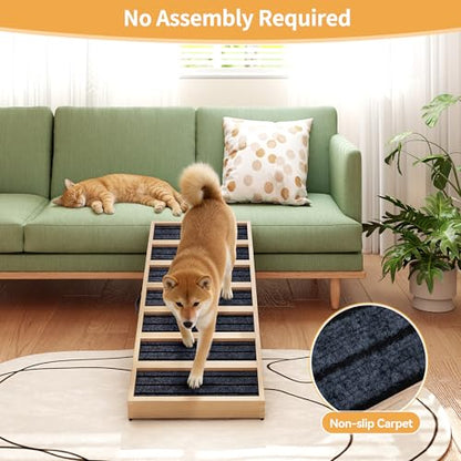 Adjustable Wooden Dog Ramp for Bed and Couch - 39" Folding Pet Ramp with 4 Heights and Non-Slip Safety Rails for 132lbs Small, Medium, and Senior Dogs - size: 39"L