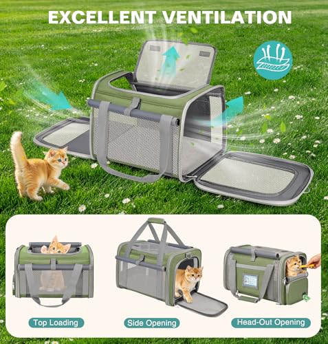 Soft Cat Carrier for Pets Up to 20 Lbs, Collapsible Cat Carrier Bag with Privacy Curtains, Airline Approved Small Pet Carrier for Small Medium Cats Dogs Puppy, Washable Soft Pet Travel Bag Dog Carrier - color: Grass Green