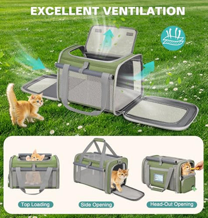 Soft Cat Carrier for Pets Up to 20 Lbs, Collapsible Cat Carrier Bag with Privacy Curtains, Airline Approved Small Pet Carrier for Small Medium Cats Dogs Puppy, Washable Soft Pet Travel Bag Dog Carrier - color: Grass Green