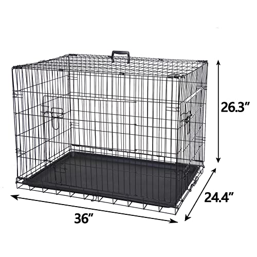 Portable Pet Crate 36 Inch Dog Crate for Medium Dogs Foldable Double Door Metal Frame Kennel Cage with Handle and Removable Proof Tray for Indoor & Outdoor Travel Use