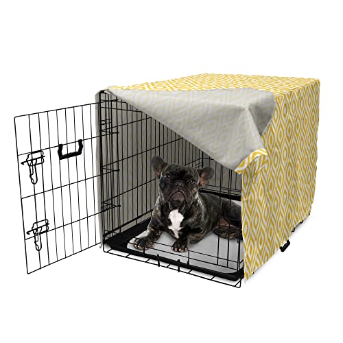 Lunarable Yellow Dog Crate Cover, Geometric Pattern with Ogee Shapes Waves and Curves Design Modern Boho Print, Easy to Use Pet Kennel Cover for Cats & Medium Dogs, 24 Inch, Yellow and White - color: Yellow and White, size: 24 Inch