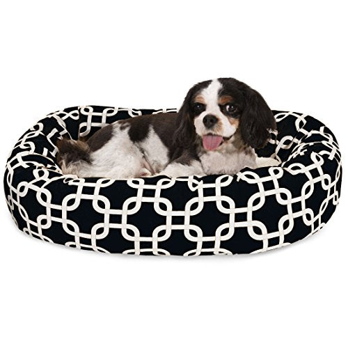 Majestic Pet 24 Inch Links Sherpa Calming Dog Bed Washable – Cozy Soft Round Dog Bed with Spine for Head Support - Fluffy Donut Dog Bed 24x19x7 (inch) – Round Pet Bed Small - BLACK - color: Black, style: 24 in.