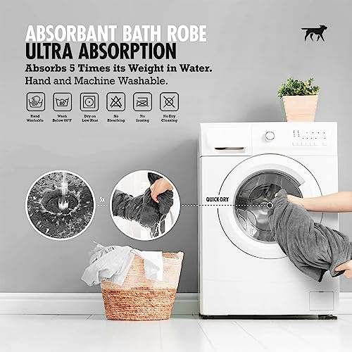 Tuff Pupper XXX-Large Fast Drying Bath Robe & Quick Dry Towel for Dogs | Ultra Absorbent Microfiber Shammy | Gray