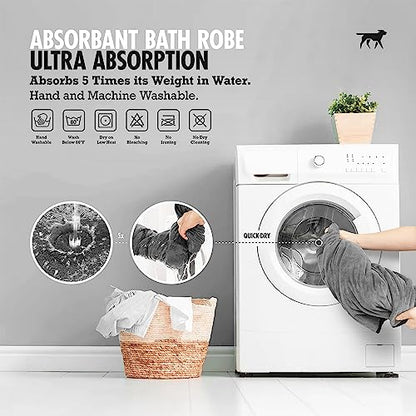 Tuff Pupper XXX-Large Fast Drying Bath Robe & Quick Dry Towel for Dogs | Ultra Absorbent Microfiber Shammy | Gray