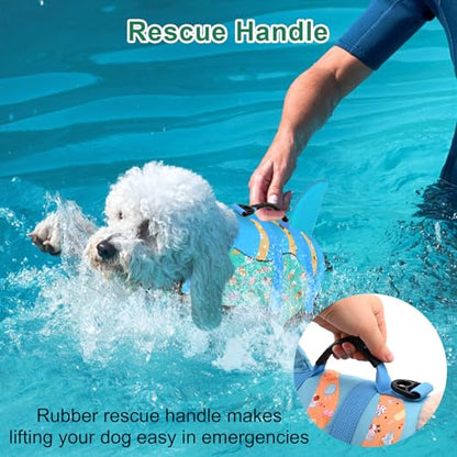 Fragralley Shark Fin Dog Life Jacket High Buoyancy, Adjustable Dog Life Vest with Quick Release Buckles & Rescue Handle for Swimming Boating, Small Medium Large Dogs - color: Shark-Turquoise+Ice cream, size: X-small