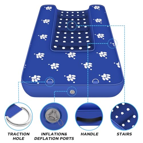Inflatable Dock Platform, Dog Boat Ramp Floating Non-Slip Oxford and PVC with Lagre Water Ramp for Dogs Pool, Dock, Lake with Traction Rope, Manual Air Pump (4.8ft x 3ft x 6in) L05 - size: 4.8ft x 3ft x 6in