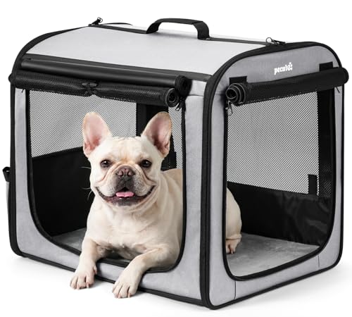 Dog Car Carrier Light Weight 24×17.7×20.5in, Dog Carrier Easy to Assemble, Dog Car Crate Portable and Breathable, Foldable Pet Carrier for Indoor and Outdoor, Dog Travel Crate with Curtain Gray - color: Gray, size: 24.0"L x 17.7"W x 20.5"H