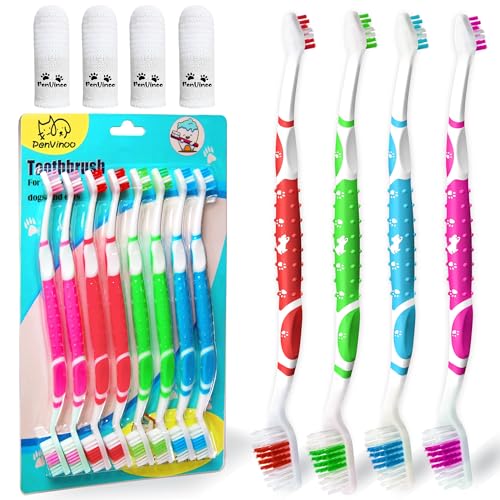 Dog Toothbrush pet Toothbrushes Finger Toothbrush Small to Large Dogs with Soft Bristles Non Slip Dual Head (8 pcs Dual Head + 4 pcs Finger Tooth Brush)