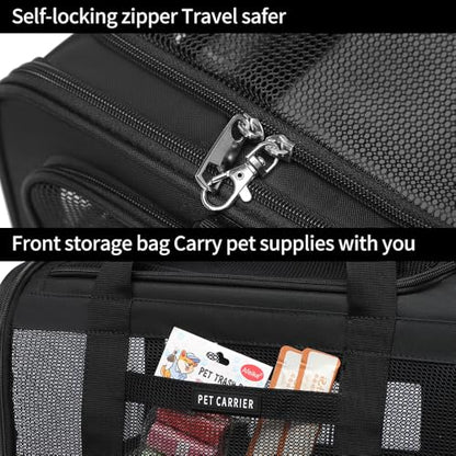 Airline Approved Pet Carrier for Cats and Small Dogs up to 15 lbs, Breathable Mesh and Collapsible Design, Portable Travel Bag for Bearded Dragon, Puppies Animal Hangbag, Rabbit Cage (Black, Small) - color: black