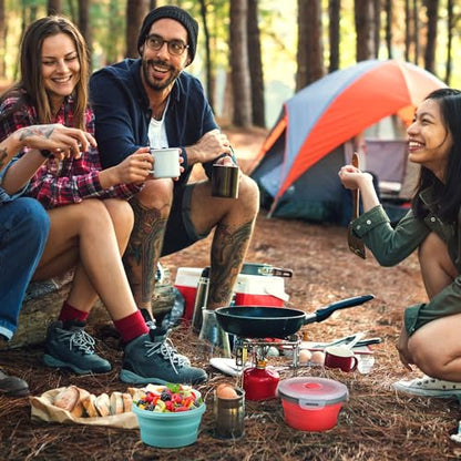 Suclain 4 Pcs Collapsible Bowls with Lids Silicone Camping Food Storage Container Expandable Folding Salad Lunch Box Travel Container for Hiking Camping - color: Red, Pink, Blue, Green